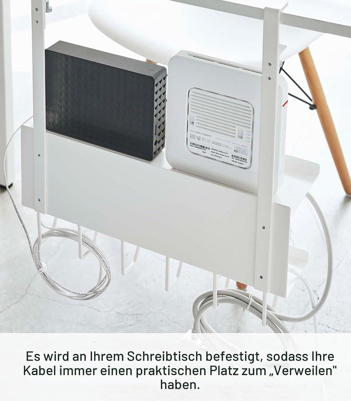 Yamazaki 5461 SMART Unter-Tisch Kabel- & Router-Organizer, weiss, Stahl, Minimalistisches Design Wei
