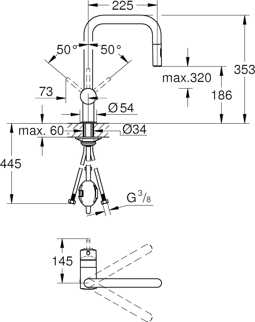 GROHE Minta - Einhand-Spültischarmatur (U-Auslauf, Einlochmontage, herausziehbare Dual Spülbrause, i