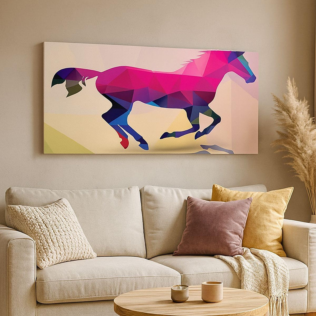 Wandbilder Dekoration Wohnzimmer Pferd Tiere Geometrie Diamant Panorama Bilder auf Leinwand 120x50cm