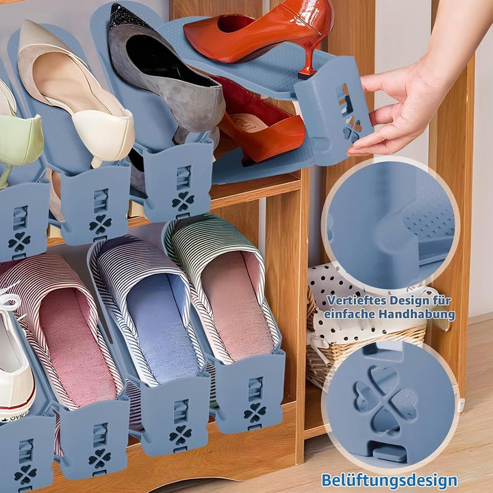 10 Stück Einstellbare Schuhregale,PP Doppelschicht Schuhstapler,3 Höhenverstellbar,Schuhschlitz Orga