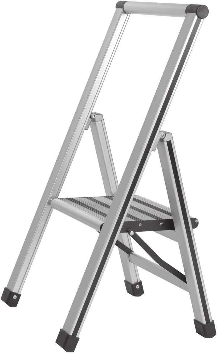 WENKO Leichte Aluminium Trittleiter mit 1 Stufe für 25 cm höheren Stand, rutschsichere XXL-Stufen, D
