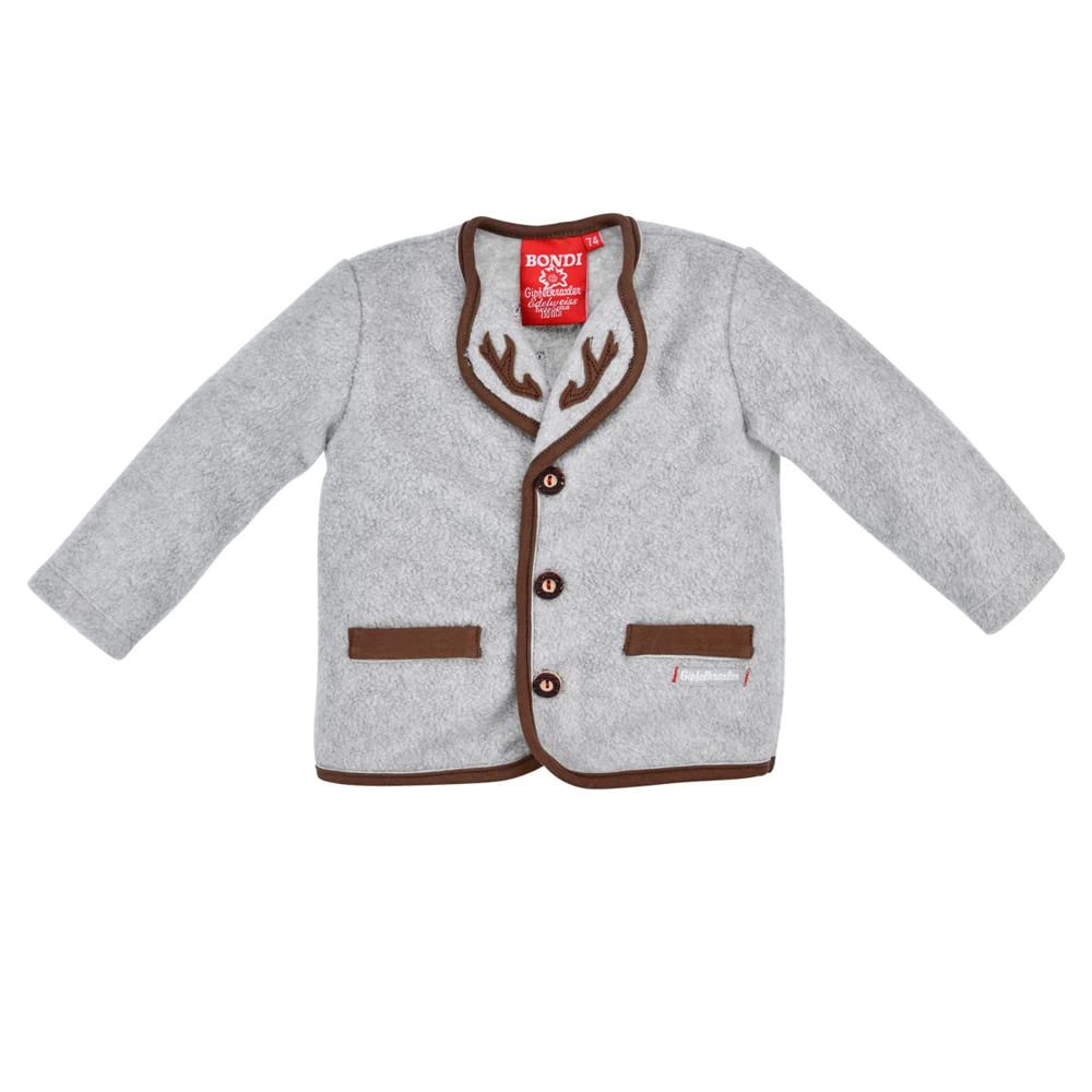 BONDI Trachten Fleecejacke Baby-Jacke Grau-Melange mit Hirschstickerei 7-8 Jahre Grey Melange, 7-8 J
