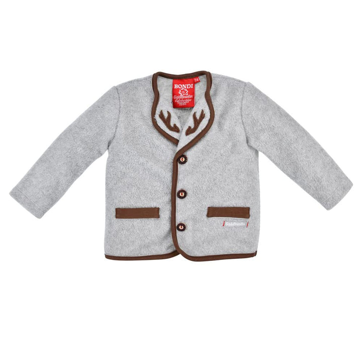 BONDI Trachten Fleecejacke Baby-Jacke Grau-Melange mit Hirschstickerei 7-8 Jahre Grey Melange, 7-8 J