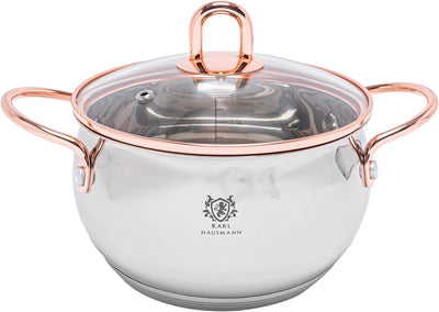 Topfset Induktion 3-teilig, Kochtopf Set mit Glasdeckel, Edelstahl mattiert, Induktions Töpfe Set un