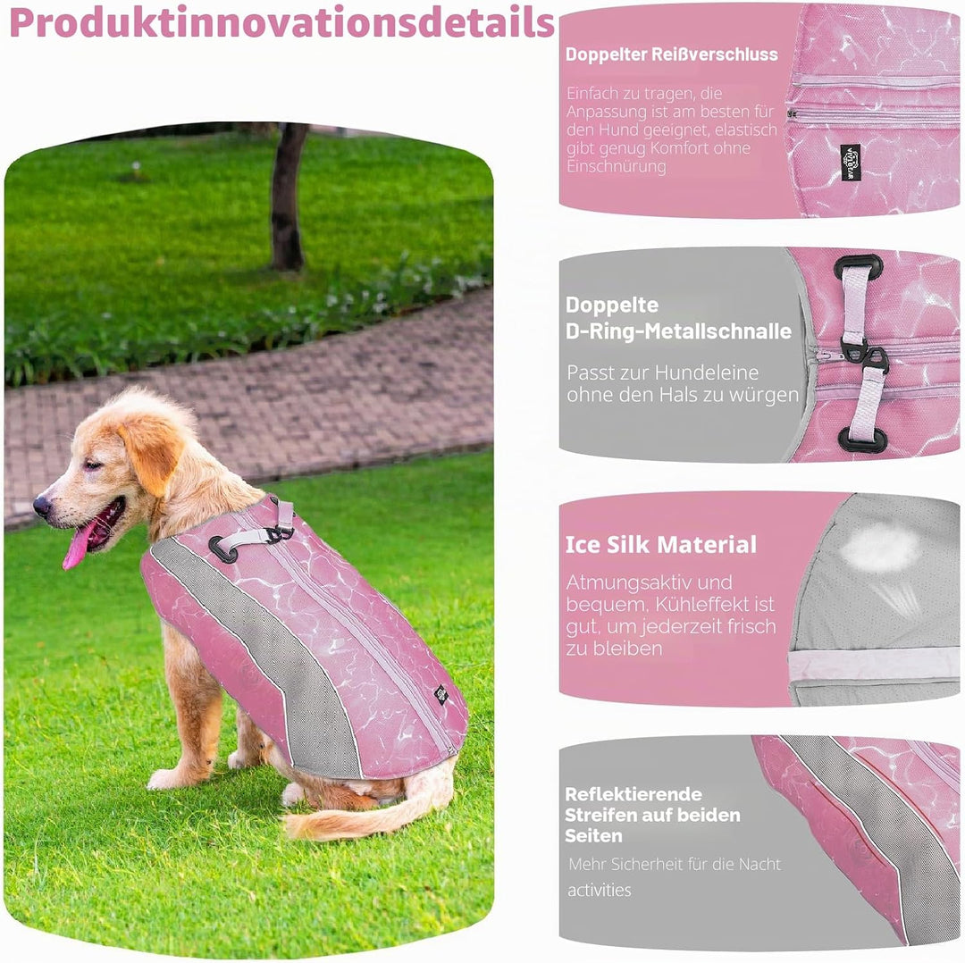 Kühlweste für Hunde, 2024 Upgraded Breathable Kühlweste Hund, EIS-Seide Hunde Kühlweste, Dual Adjust