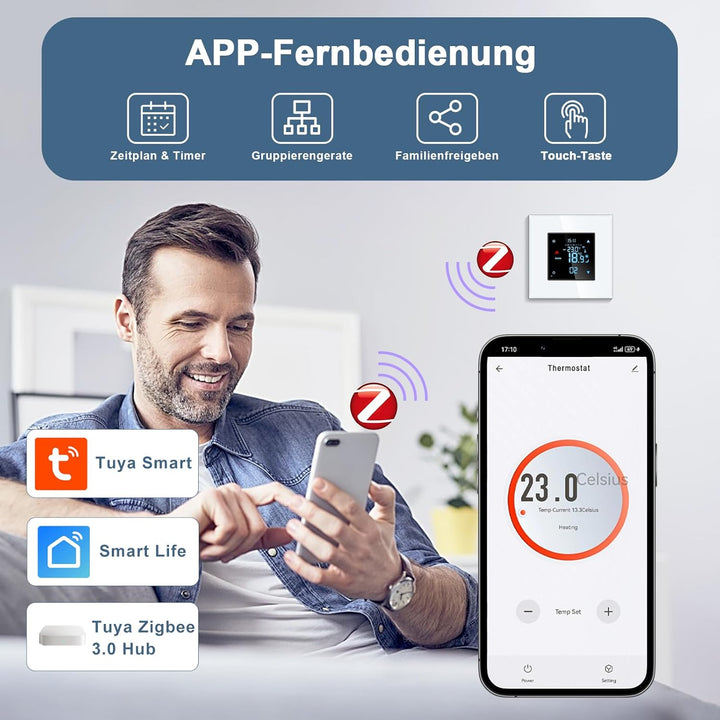 CNBINGO Zigbee Smart Thermostat Unterputz mit Fühler, Digitaler Raumthermostat für Wasser Fussbodenh