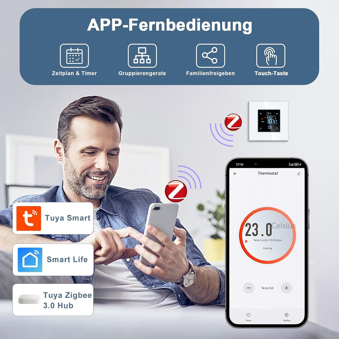 CNBINGO Zigbee Smart Thermostat Unterputz mit Fühler, Digitaler Raumthermostat für Wasser Fussbodenh