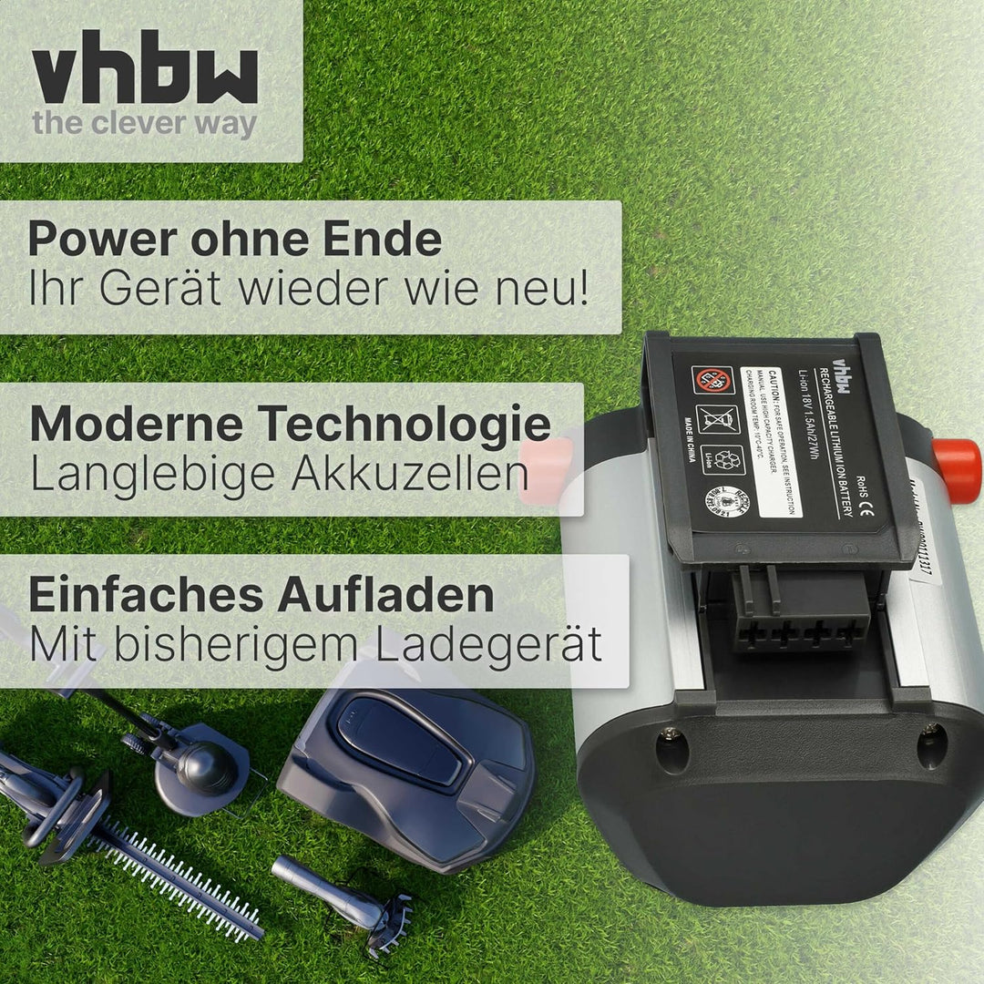 vhbw Akku kompatibel mit Gardena Akku-Trimmer ComfortCut Li-18/23 R (9825-20) Akku-Rasentrimmer Ersa