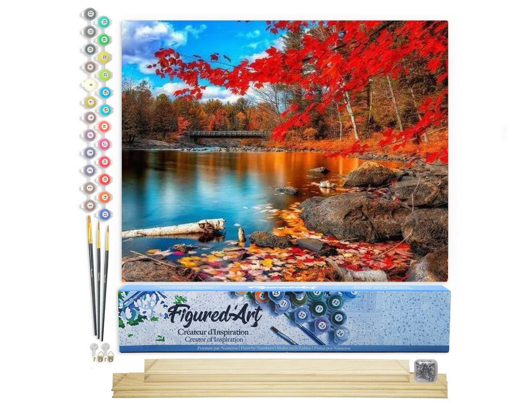 Figured'Art Malen Nach Zahlen Erwachsene Mit Rahmen Fluss und Wald im Herbst - Paint by Numbers Bast