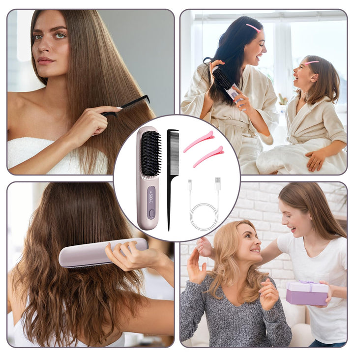 Mini-Haarkamm, Glättbürste Kabellos, 2026 Neu Haarglätter Bürste, Tragbare Bürste Glätten, Kabellose