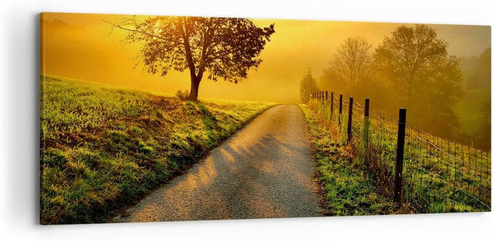 Wandbilder Dekoration Wohnzimmer Feld Strasse Baum Panorama Bilder auf Leinwand 120x50cm Leinwandbil