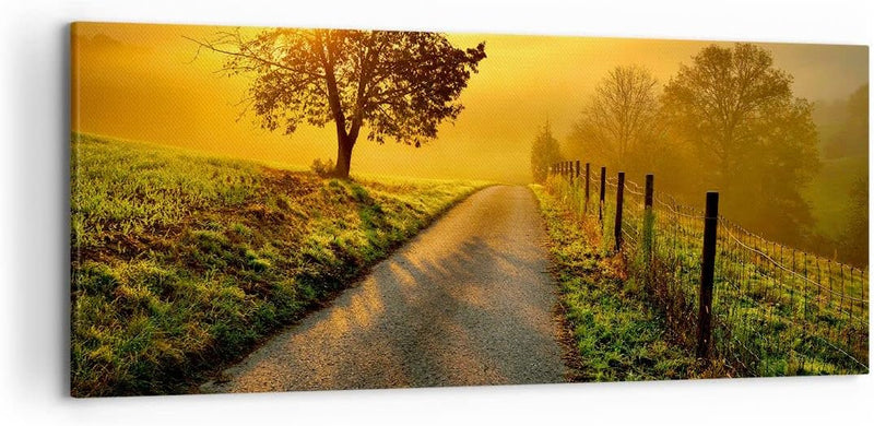 Wandbilder Dekoration Wohnzimmer Feld Strasse Baum Panorama Bilder auf Leinwand 120x50cm Leinwandbil