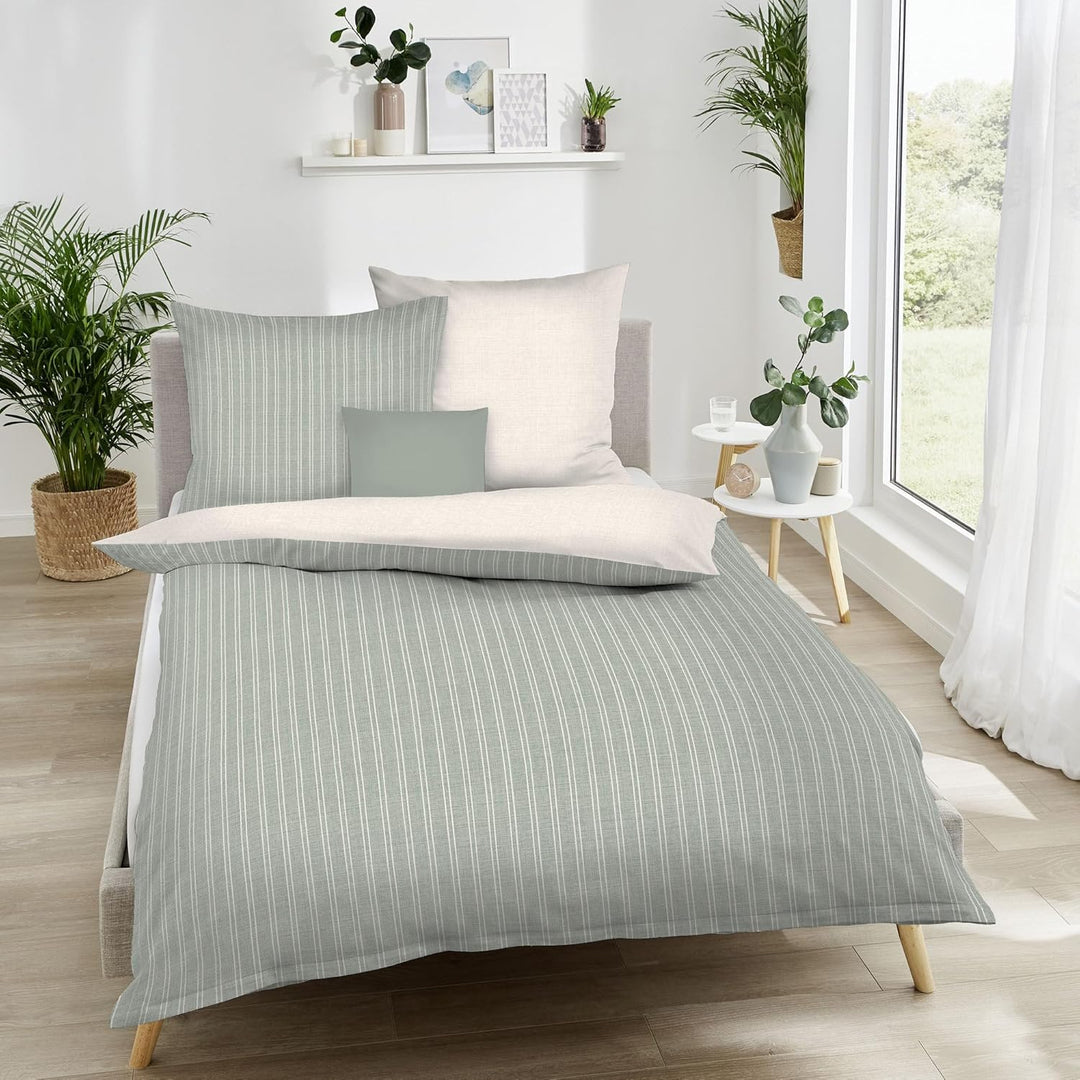 Kaeppel Wendebettwäsche Feinbiber Khaki Grösse 135x200 cm (80x80 cm)