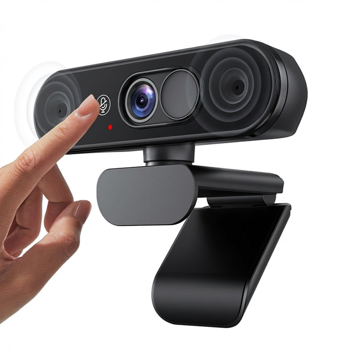 1080P FHD Webcam mit Dualem Privacy-Schutz (Stummschaltung & Abdeckung), Kristallklarem Mikrofon, Na