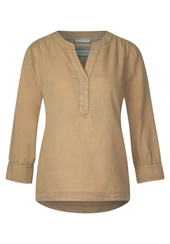 Street One Damen Bluse in Cord-Optik Pure Sand 34 Ärmel mit Schlitz und Knopf, Leichte Baumwolle