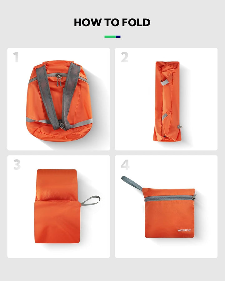 WATERFLY Faltbarer Rucksack Klein 15L: Ultraleicht Wanderrucksack Packable Tagesrucksack Sportliche