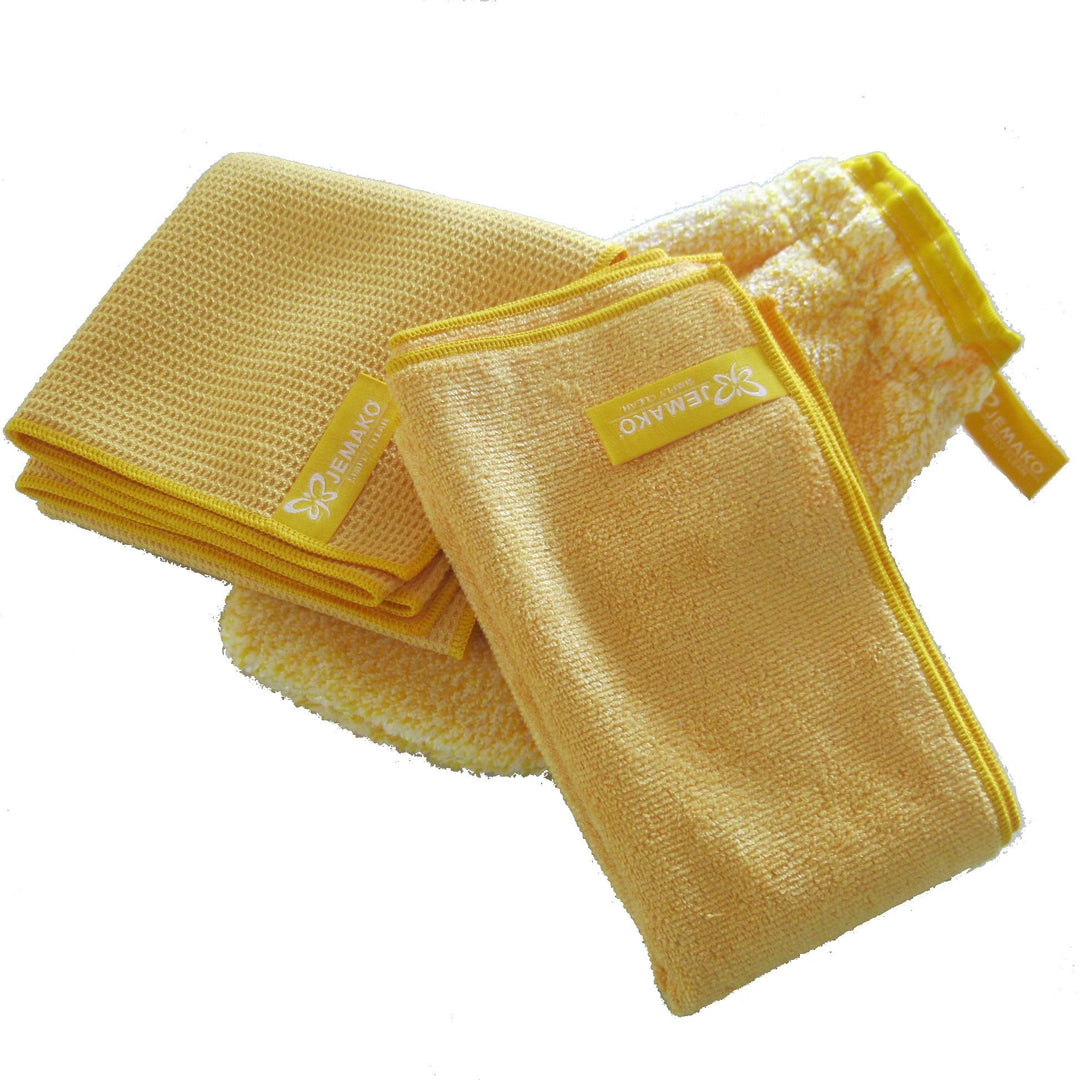 Jemako 3er Set GELB - Profituch (40x45 cm) + Trockentuch (45 x 60 cm) + Reinigungshandschuh