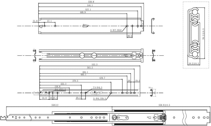 1 Paar Vadania Schwerlastauszüge 550 mm Schubladenschiene mit einer Belastbarkeit von 200 kg und Fes