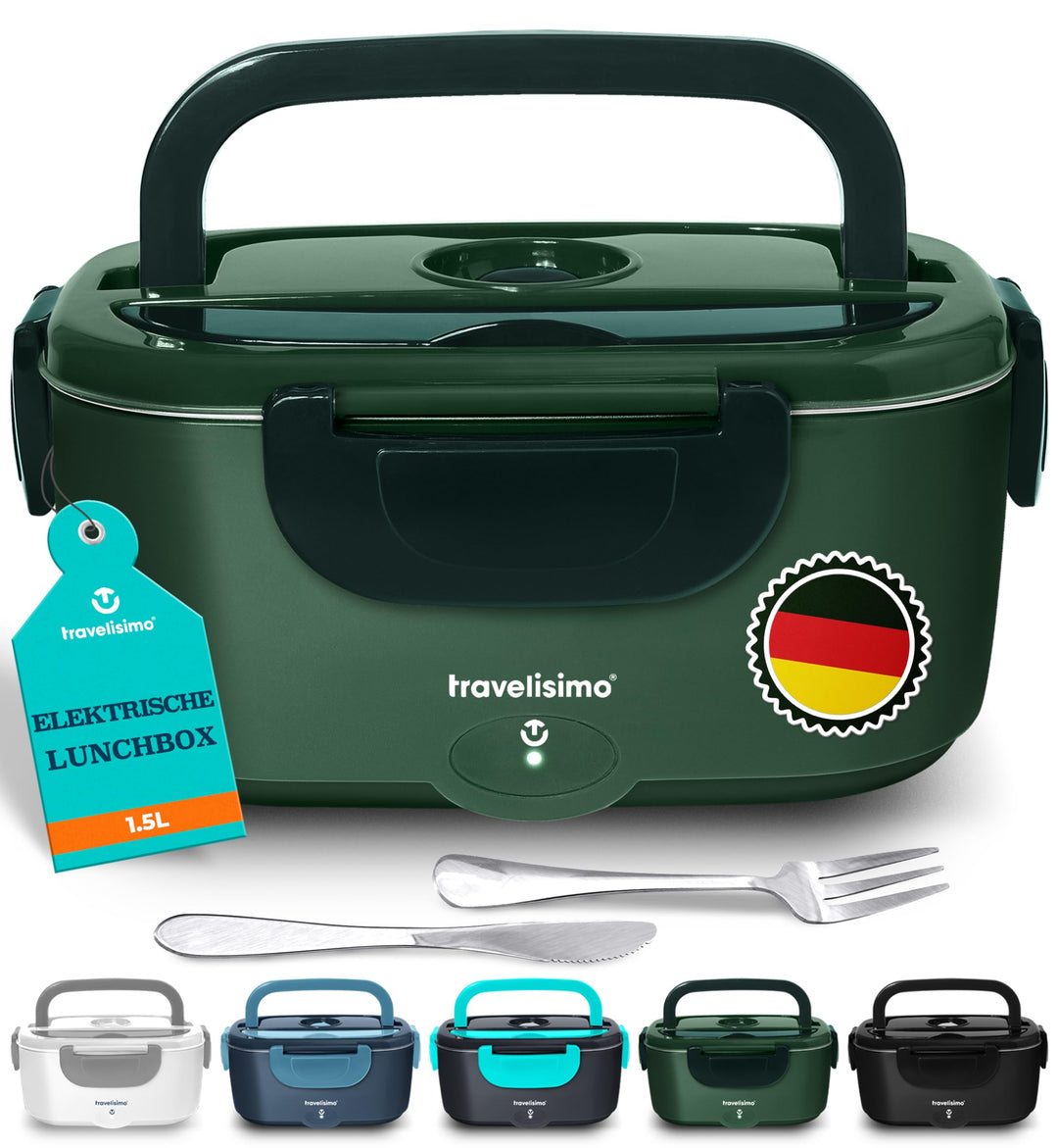 TRAVELISIMO Elektrische Lunchbox 80W Essensbox Warmes Mittagessen, 1,5L Wärmebox für Speisen 3-in-1