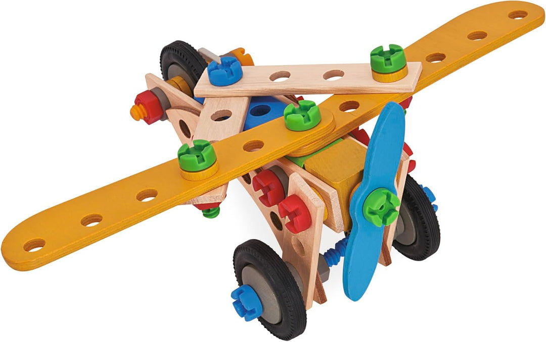 Eichhorn - 100039022 - Constructor Kranwagen, 70-teilig, Holzspielzeug-Konstruktionsset, 4 Verschied