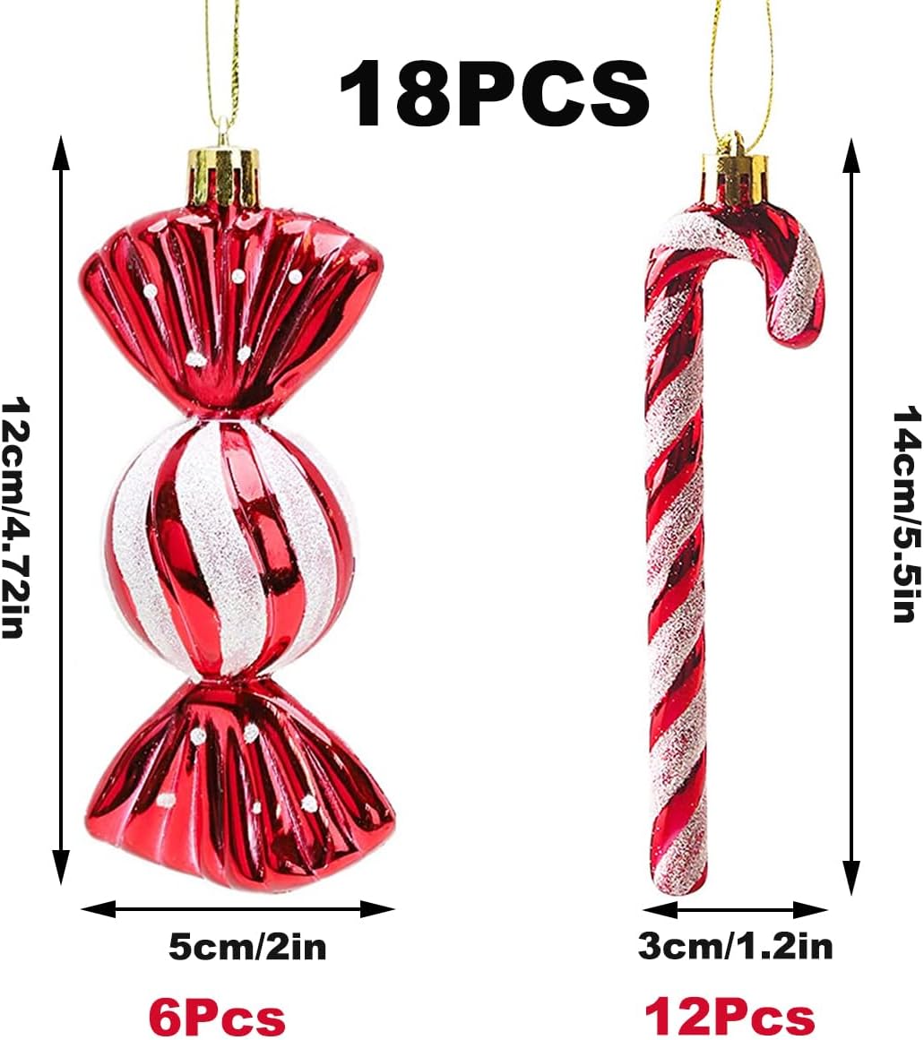 18 Stück Zuckerstangen Weihnachten Deko Weihnachtskugeln Zuckerstangen Deko Glitzer Weihnachtsbaumsc