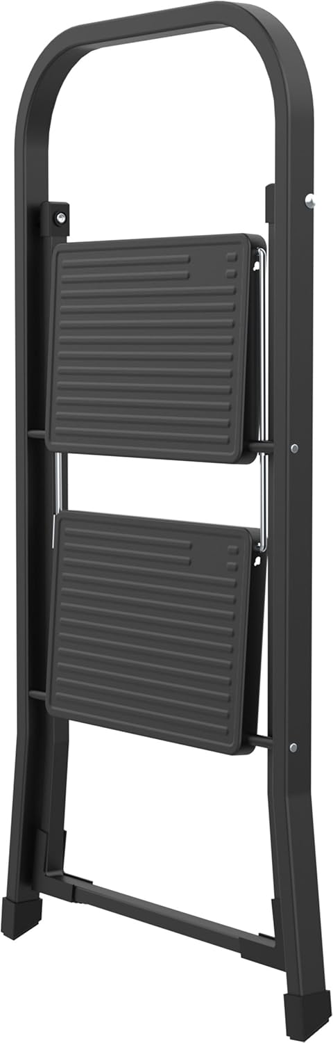 PROREGAL Small Giraffe Einseitige Metall-Klappleiter | 2 Stufen | HxBxT 81x46x56cm | Weiss |120kg Tr