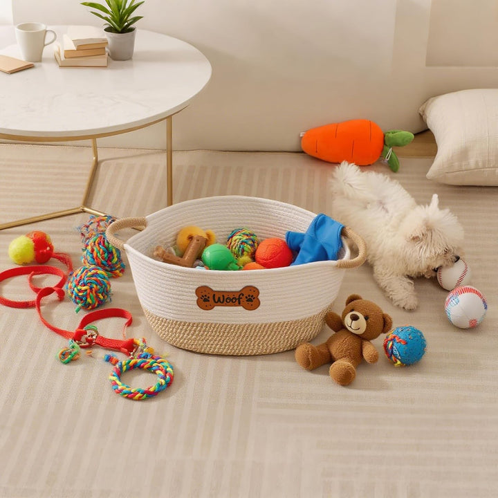 Hundespielzeug Aufbewahrungskorb, Hunde Spielzeugkorb mit Griff, Aufbewahrungskorb aus Baumwollseil,