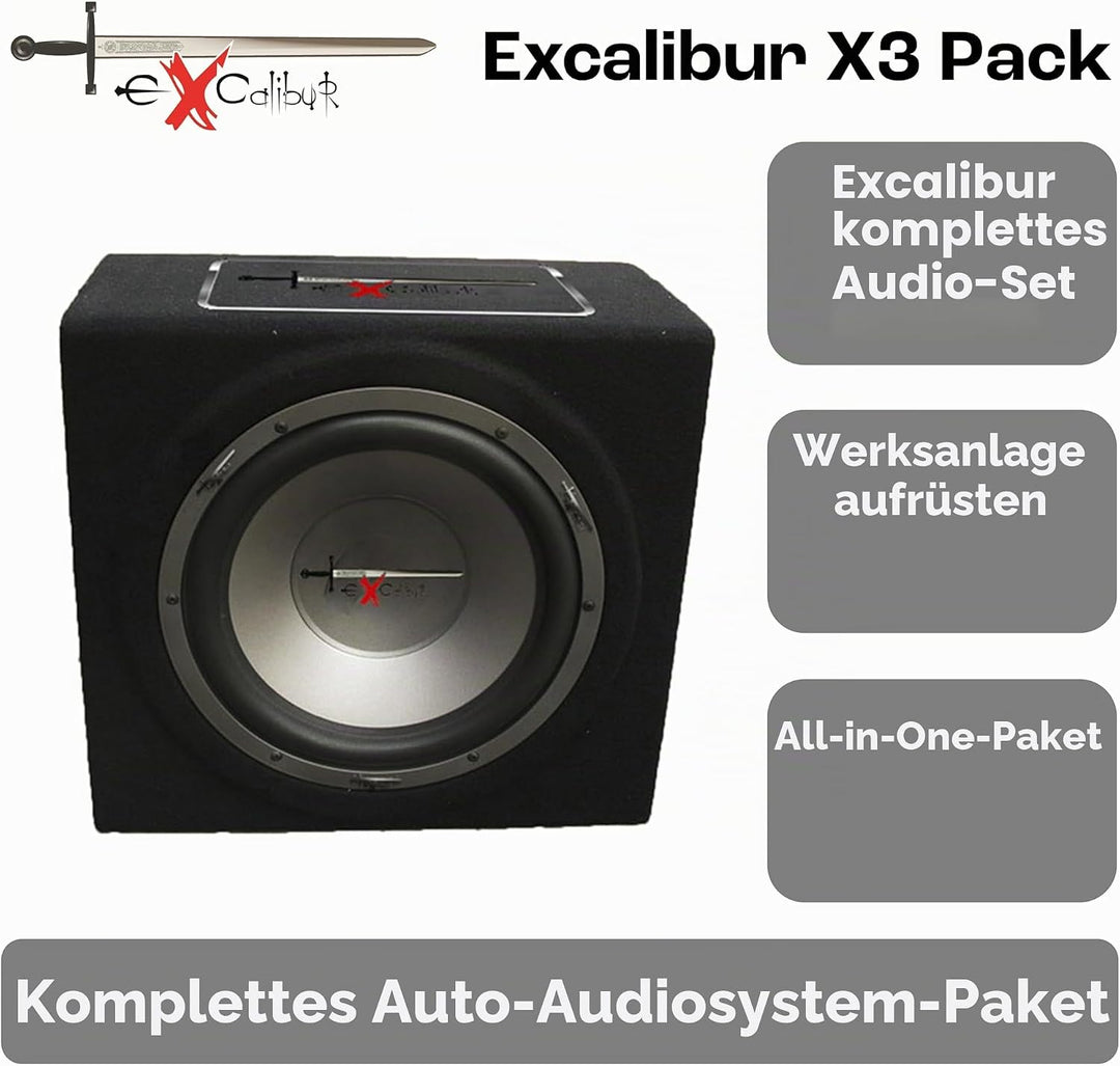 AutoStyle Excalibur X.3 Extreme Reflex-Bass-Boxen-Set, 30,5 cm, mit 1000 W Verstärker, Kabelset und
