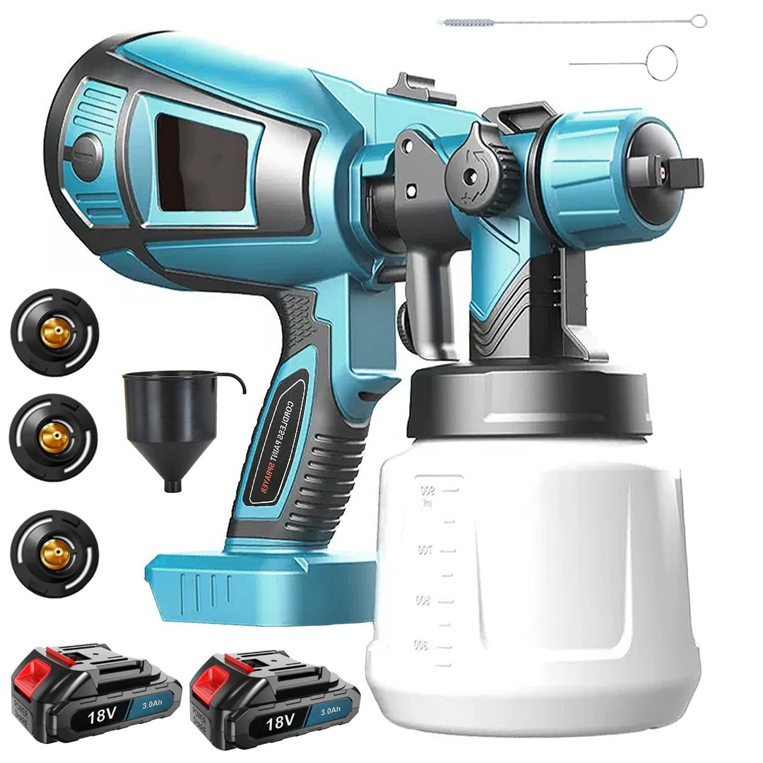 Akku-Farbsprühsystem mit 2 x 3.0AH Akku, Ersatz für Makita 18V Akku, 1000ml Abnehmbarer Behälter, 3