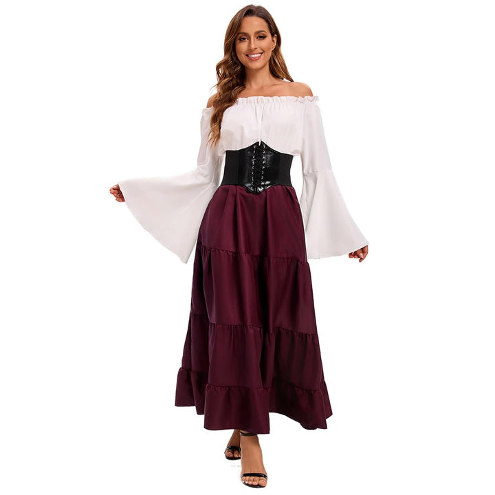 Feynman Damen Retro Mittelalter Kleid mit Trompetenärmel, Mittelalterliche Viktorianischen Königin K
