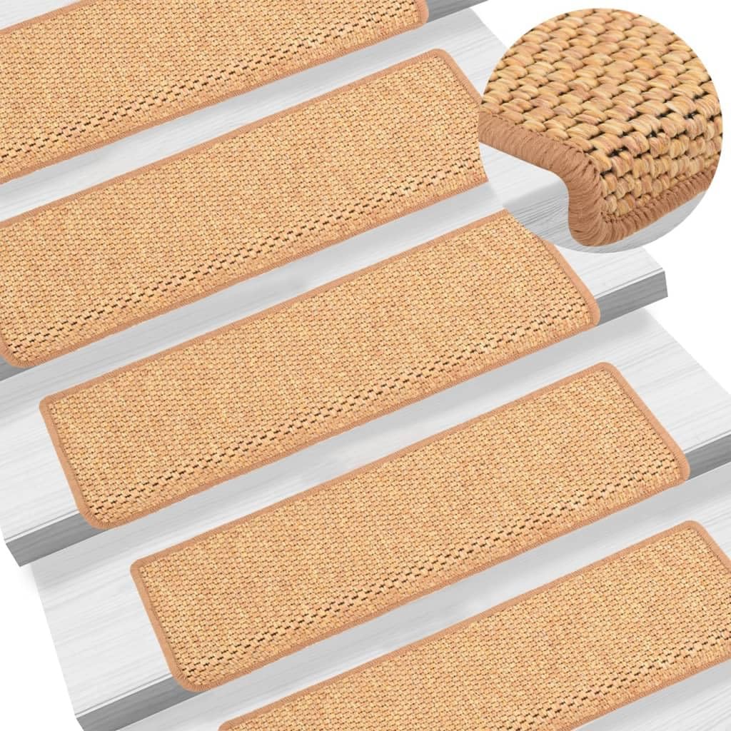 vidaXL Treppenmatten 15Stk., Stufenmatten Selbstklebend, Treppenteppich in Sisal-Optik, Treppenstufe