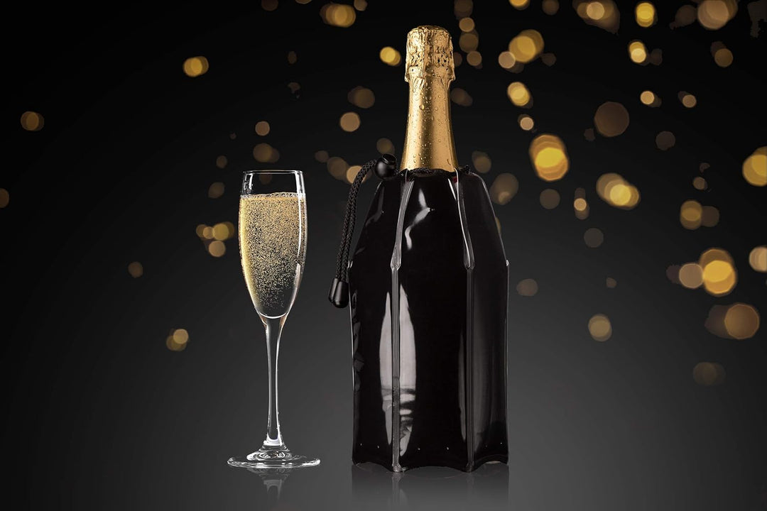 Vacu Vin Flexibler Champagnerkühler - Wiederverwendbar - Schwarz - Champagnerkühler Manschette für S