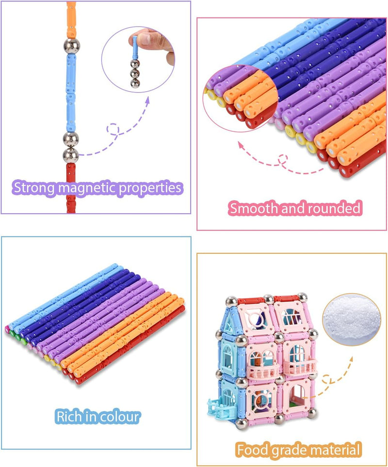 Kureny Magnetische Bausteine Pädagogische Bauklötze Set,328 Stück Magnetische Stöcke Blöcke, Magnets