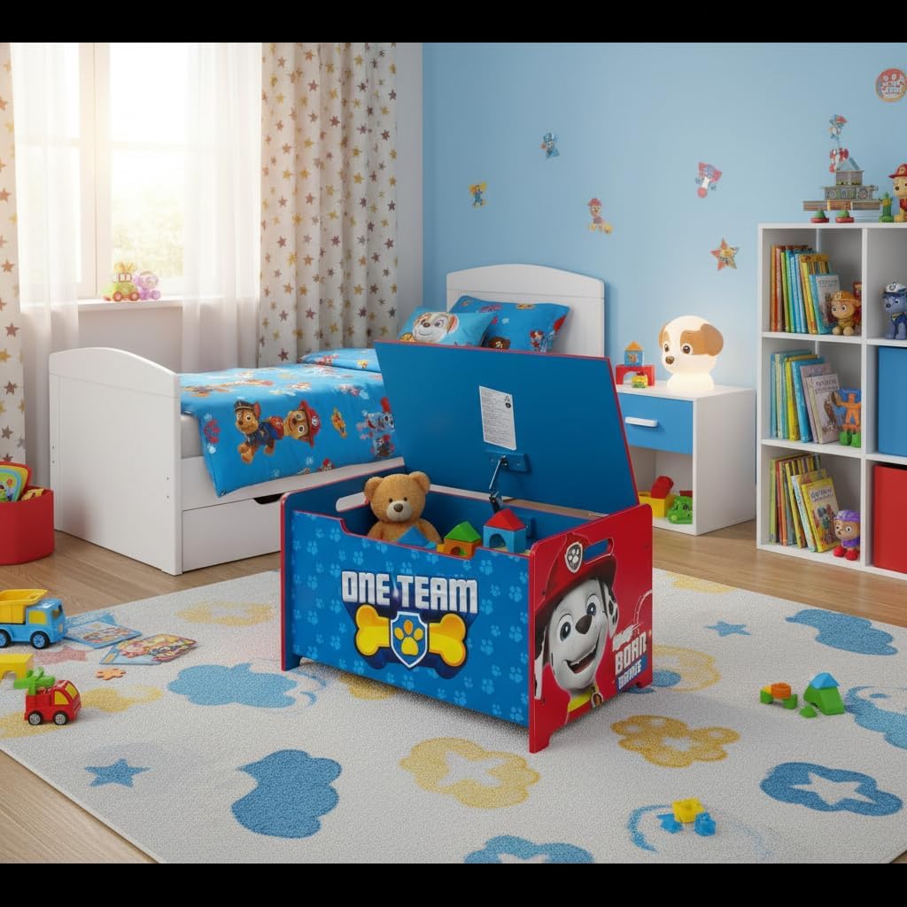 ARDITEX – Spielzeugtruhe aus Holz Paw Patrol – 62,5x40x37cm – Farbe Blau – Ideal zum Aufbewahren von