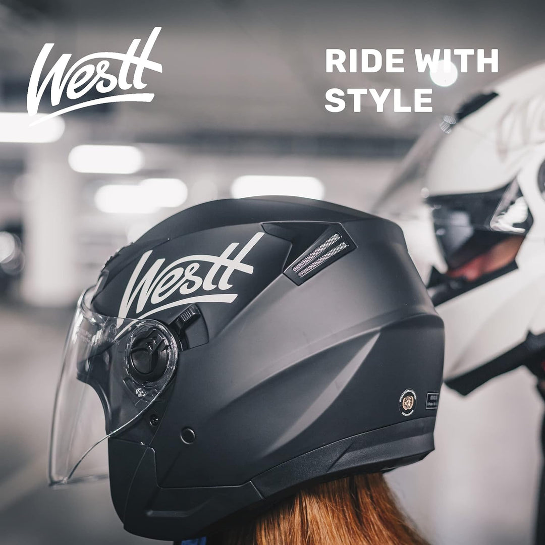 Westt Jethelm mit Visier &amp; Sonnenblende Motorradhelm Herren Damen Rollerhelm Mopedhelm Mofa Chopper