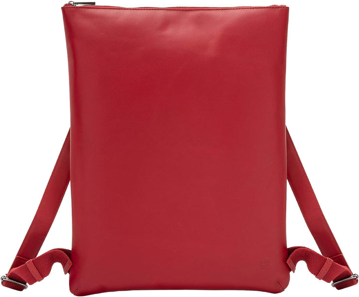 DuDu Herren Rucksack schmal und elegant in echtem, weichem Leder mit Reissverschluss Rot, Rot