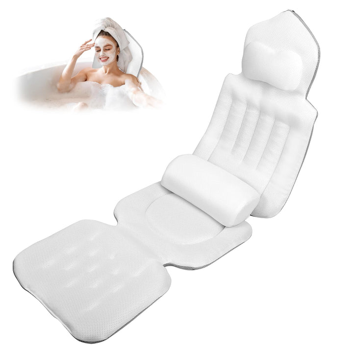 Badewannenkissen mit EXTRA Lendenkissen · 144 Saugnäpfe (12x mehr Halt!) · 4D Weiches Badekissen Set