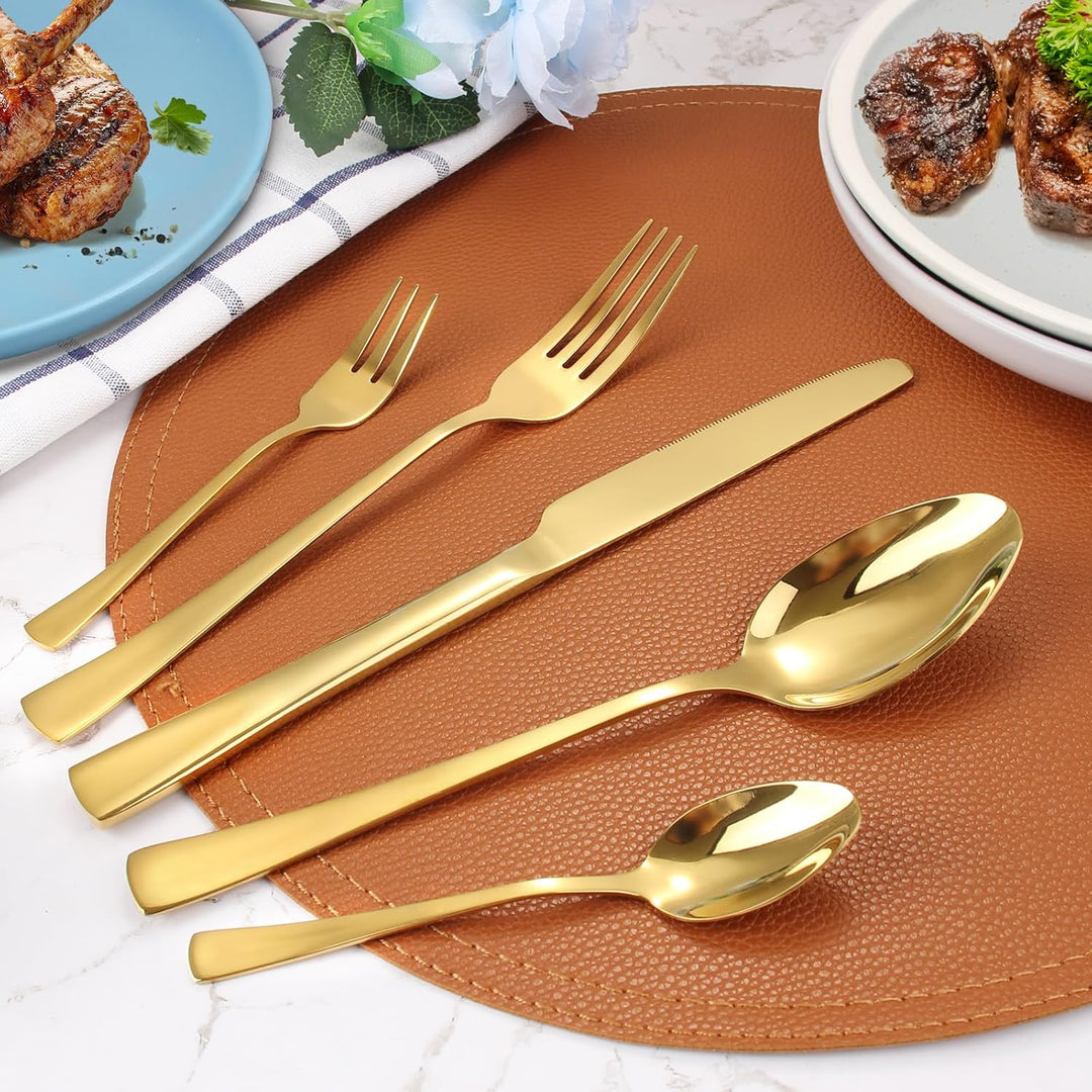 Goldenes Besteck Set 6 Personen, 30 teilig Besteck Set Glänzendes Goldenes aus Edelstahl mit Messern