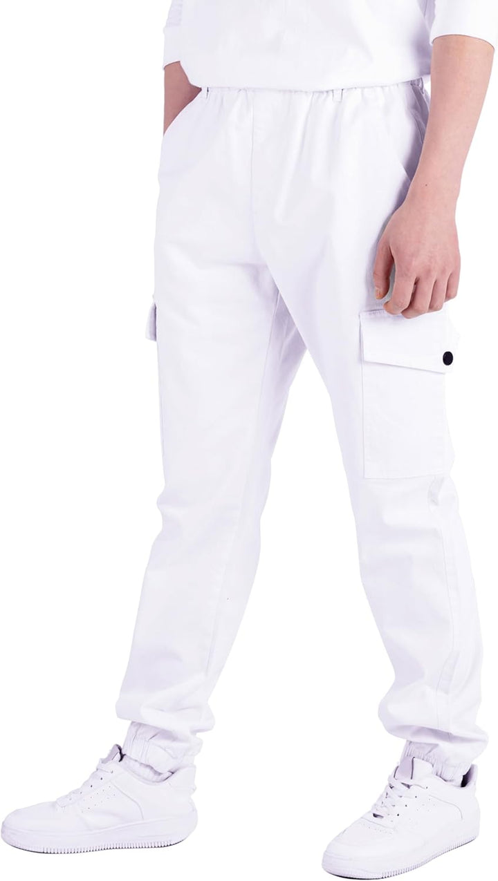 CAMLAKEE Kinder Jungen Cargohose Jogger Hose mit elastischem Bund 128-134 Weiss, 128-134 Weiss