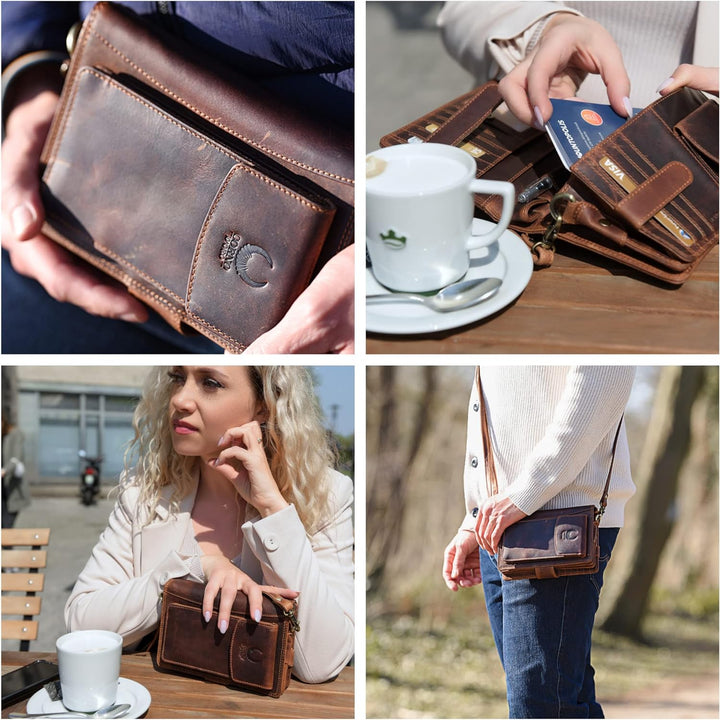 Corno d´Oro Herren Leder Handgelenktasche RFID Schutz I Handgemachte Ledertasche Umhängetasche I Ech