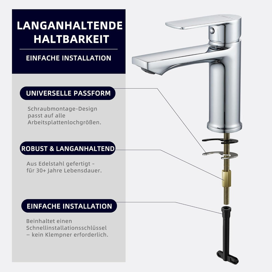 BELZ Wasserhahn Bad, Einhebel-badarmatur, Armatur Badezimmer, Mischbatterie Bad, Höhe 96 mm, Energie