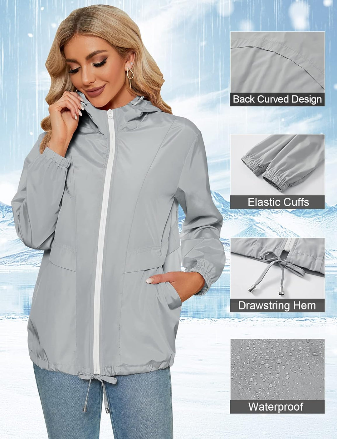 Regenjacke Damen Wasserdicht Leicht Regenmantel Windbreaker Packbar Dünne Regenjacken Windjacke mit