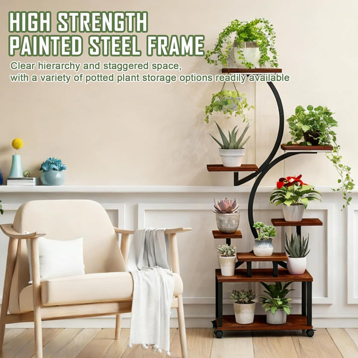 Pflanzenständer mit Wachstumslicht und 4 Rollen, 8 Etagen 159cm Höhe Pflanzenregal Indoor, Blumenstä