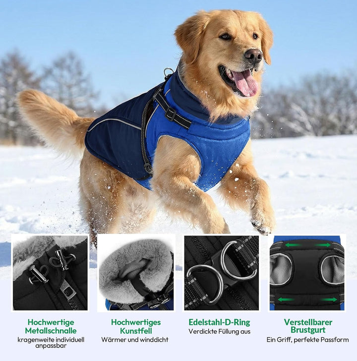 Hunde Wintermantel Wasserdicht,Hundejacke mit reflektierende Elemente und Fleecefutter für mittlere