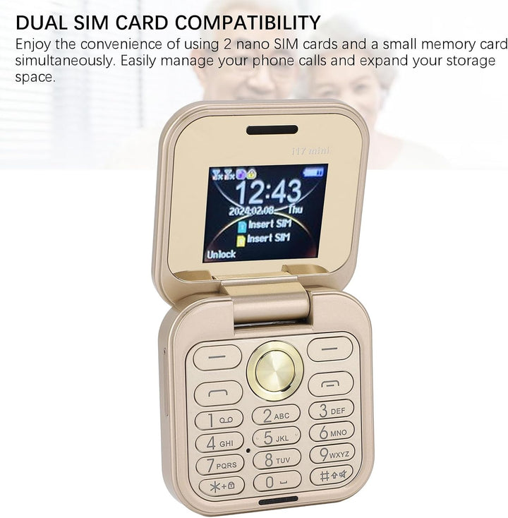 Tosuny 2G Klapphandy, Faltbares Mi NI Handy mit Dual Nano SIM, 1,77 Zoll Display, HD Rückkamera, UKW