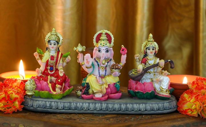 Indien Laxmi Ganesh Saraswati Statue – 9,9 cm H indischer Gott Lakshmi Ganesha Saraswati Idol Figur