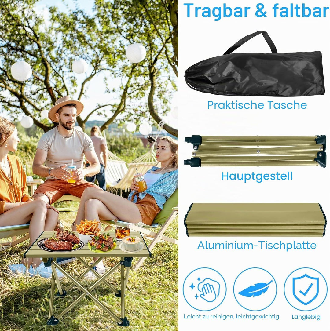 Klappbarer Campingtisch, Ultraleichter Tragbarer Campingtisch aus Karbonstahl mit Tragetasche für Ou