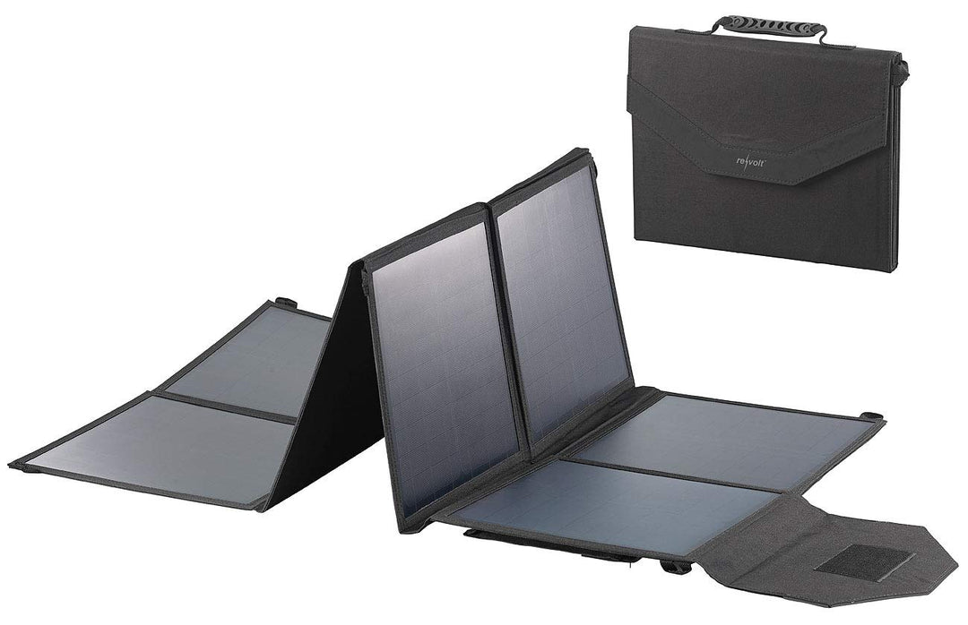 revolt Faltpanel: Mobiles, faltbares Solarpanel, 8 monokristalline Solarzellen, 100 Watt (Solarpanel
