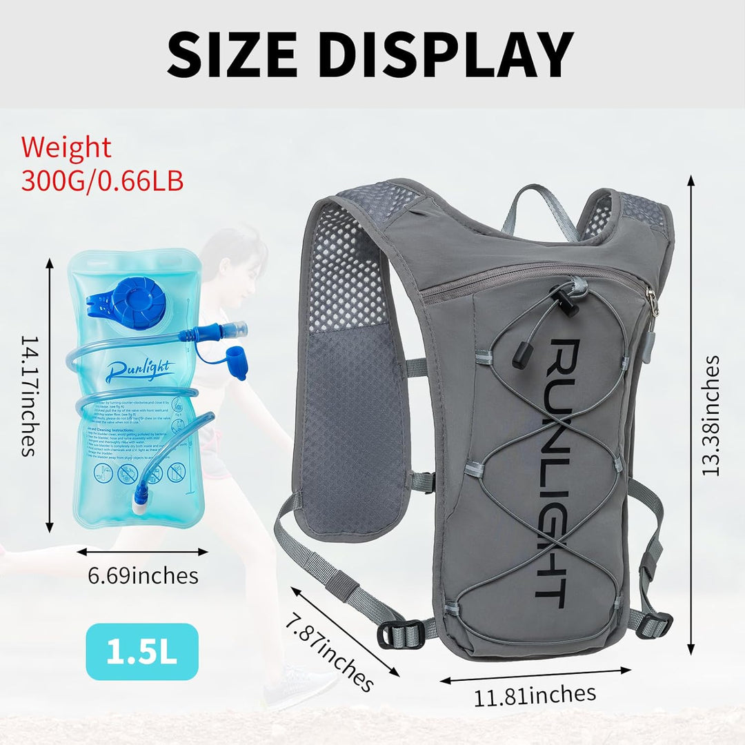 Runlight Laufweste für Damen und Herren,Verstellbare Brustgurte, Trinkweste Laufen mit 1500ml Wasser