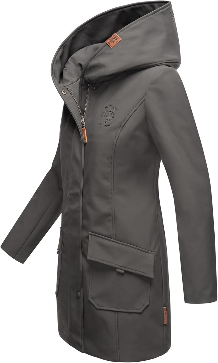 MARIKOO Damen Softshell Jacke Winterjacke wasserabweisend Outdoor lang B856 XS Anthrazit, XS Anthraz